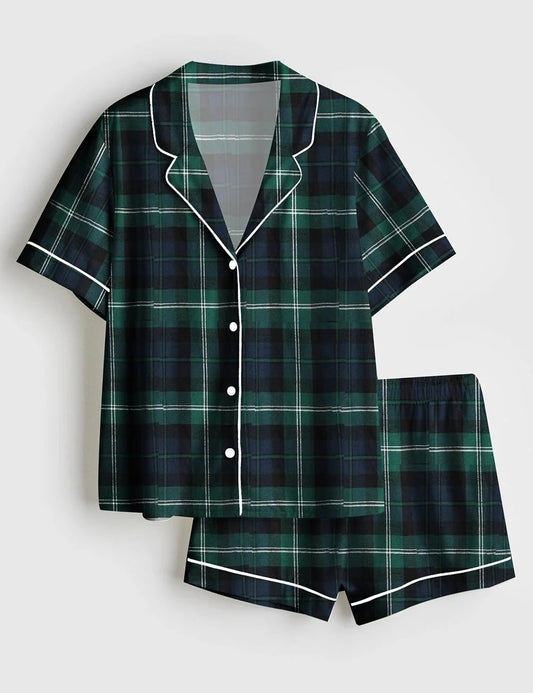Women's Plaid Print Short Sleeve Pajama Set