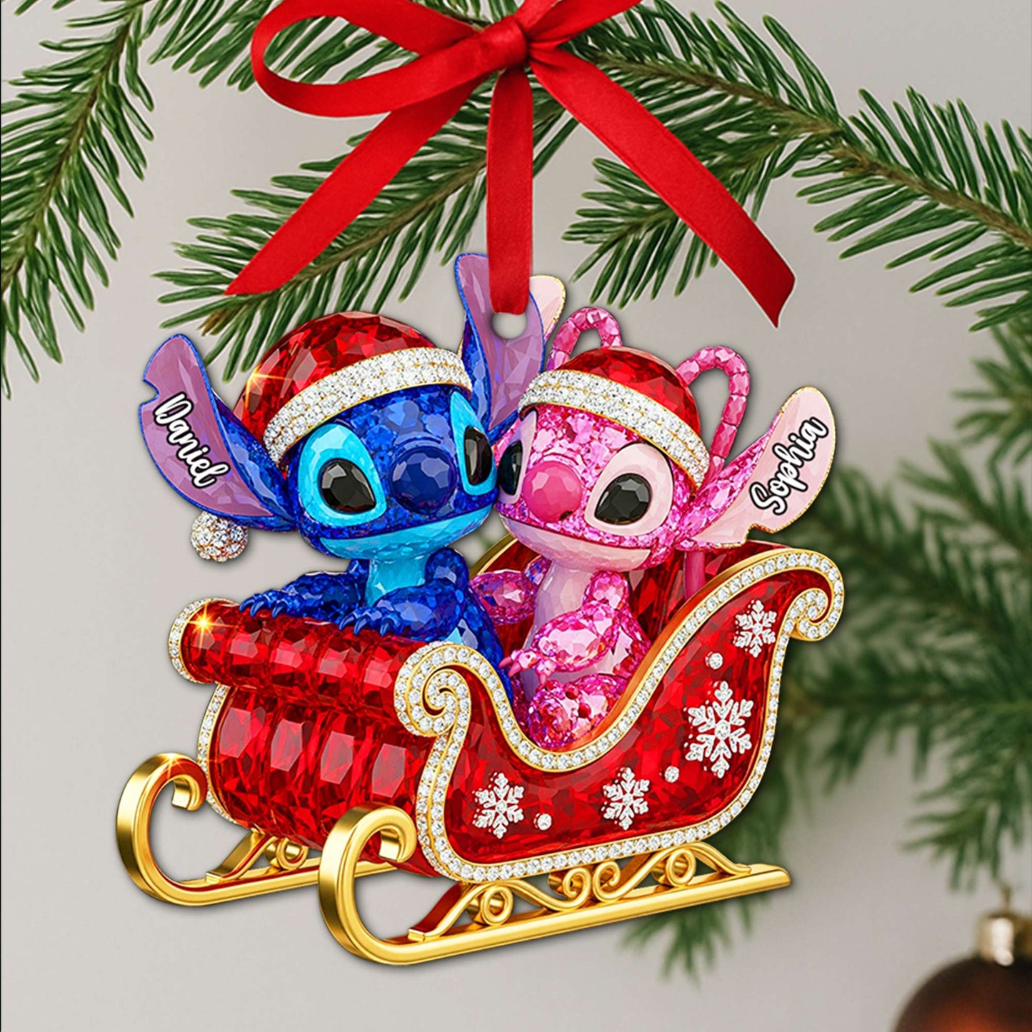 Alien Couple Sleigh Christmas Ornament - Personalized Christmas Gifts For Couple