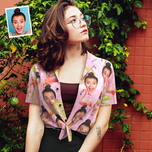 Custom Face Hawaiian Shirt for Women Personalized Women's Photo Hawaiian Shirt Gift for Her - Pink Flamingo