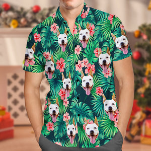 Black Friday Custom Tropical Shirts Custom Dog Face Hawaiian Shirt Leaves & Flowers Shirt for Christmas Gifts