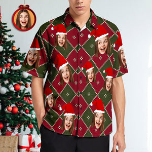 Custom Face Grid Christmas Men's Hawaiian Shirt