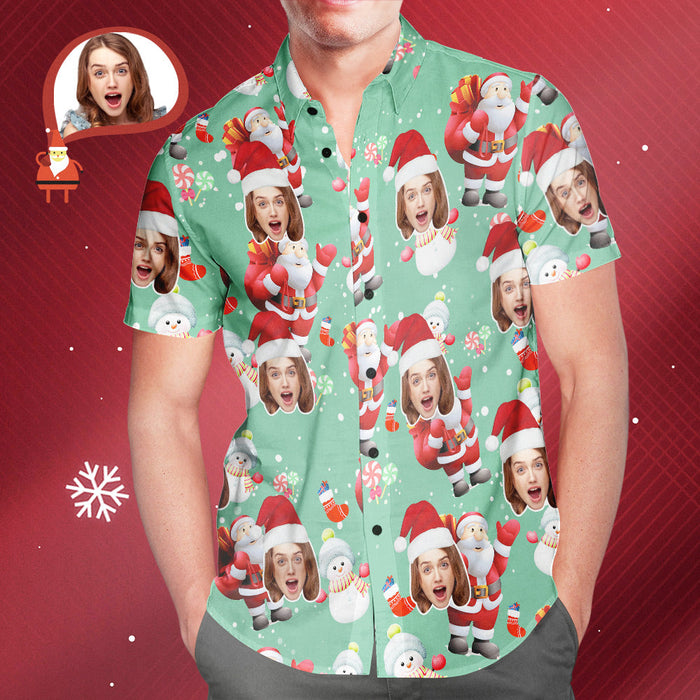 Custom Face Christmas Snowman Men's All Over Print Hawaiian Shirt Christmas Gift