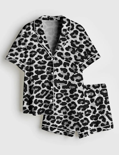 Women's Leopard Print Short Sleeve Satin Pajama Set