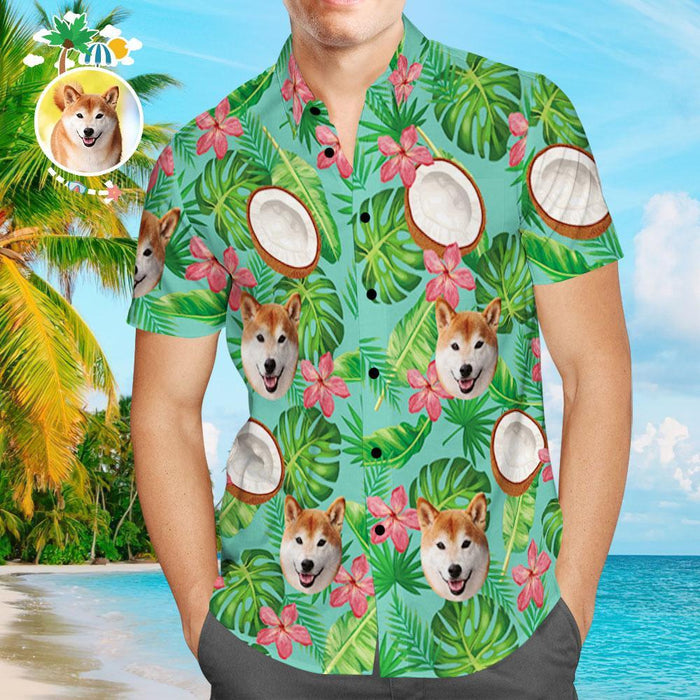 Custom Hawaiian Shirts Coconut Design Dog Face Aloha Beach Shirt For Men