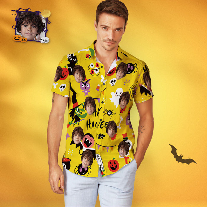 Men's Custom Face Happy Halloween Personalized Hawaiian Shirt