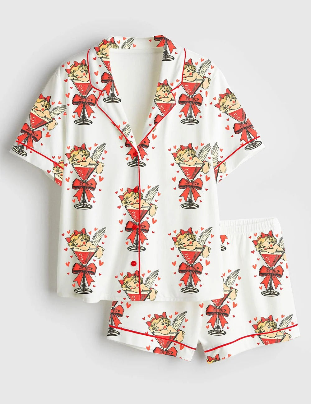 Women's Cupid Bring Espresso Martini Valentines Short Sleeve Satin Pajama Set