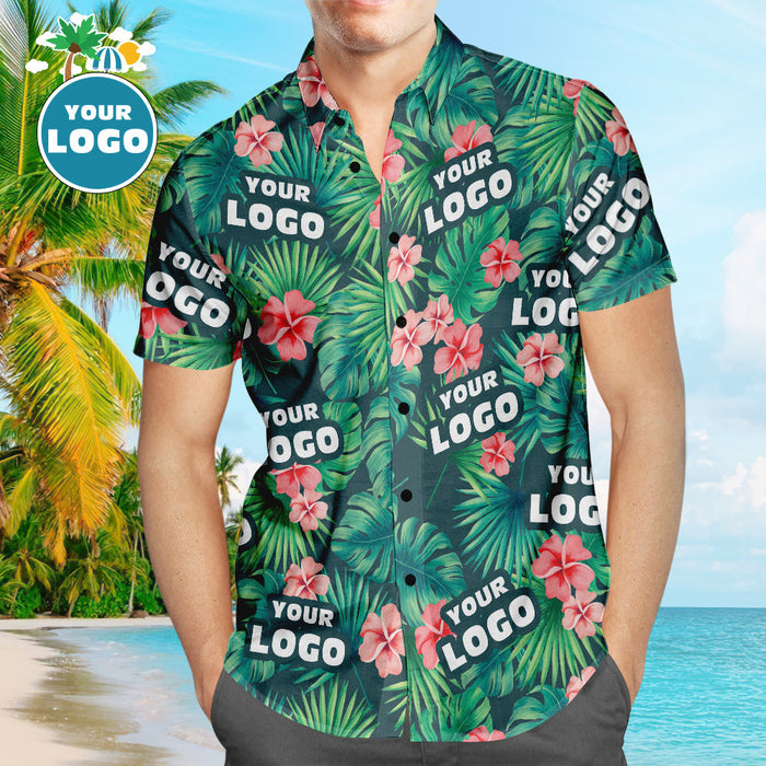 Custom Logo Hawaiian Shirts Red Flowers Design Personalized Aloha Beach Shirt For Men