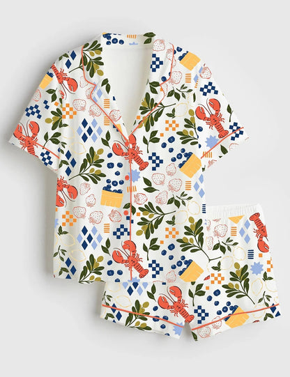 Women's Capri Design 502 Short Sleeve Satin Pajama Set