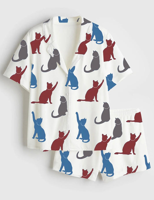 Women's Comma La Cat Print Pajama Set