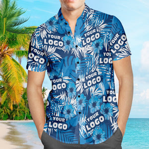 Custom Logo Hawaiian Shirts Flowers and Leaves Design Personalized Aloha Beach Shirt For Men