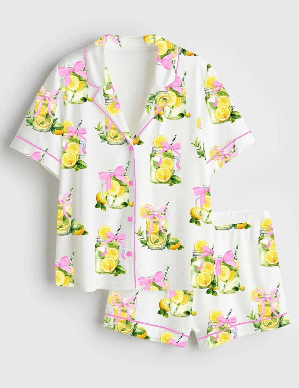 Women’s Coquette When Life Gives You Lemons Retro Fancy Lemon Print Short Sleeve Satin Pajama Set