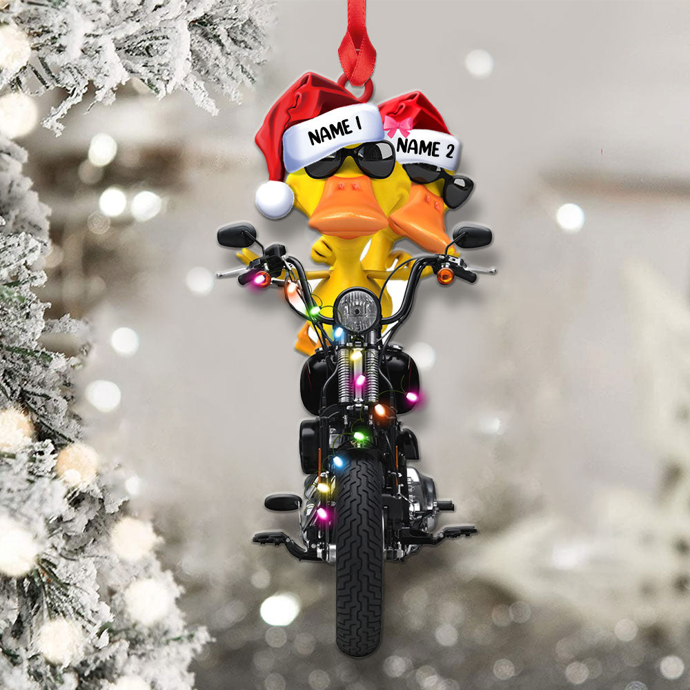 Personalized Gifts For Couple Christmas Ornament Biker Duck Couple