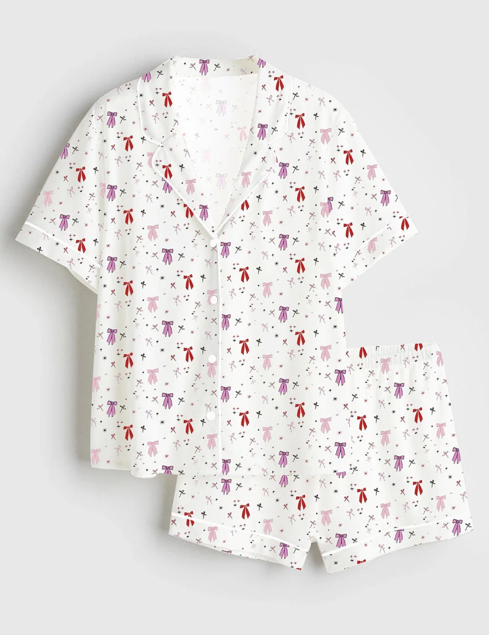 Women's Coquette Bow Short Sleeve Satin Pajama Set