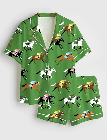 Women’s Kentucky Derby Day Short Sleeve Satin Pajama Set