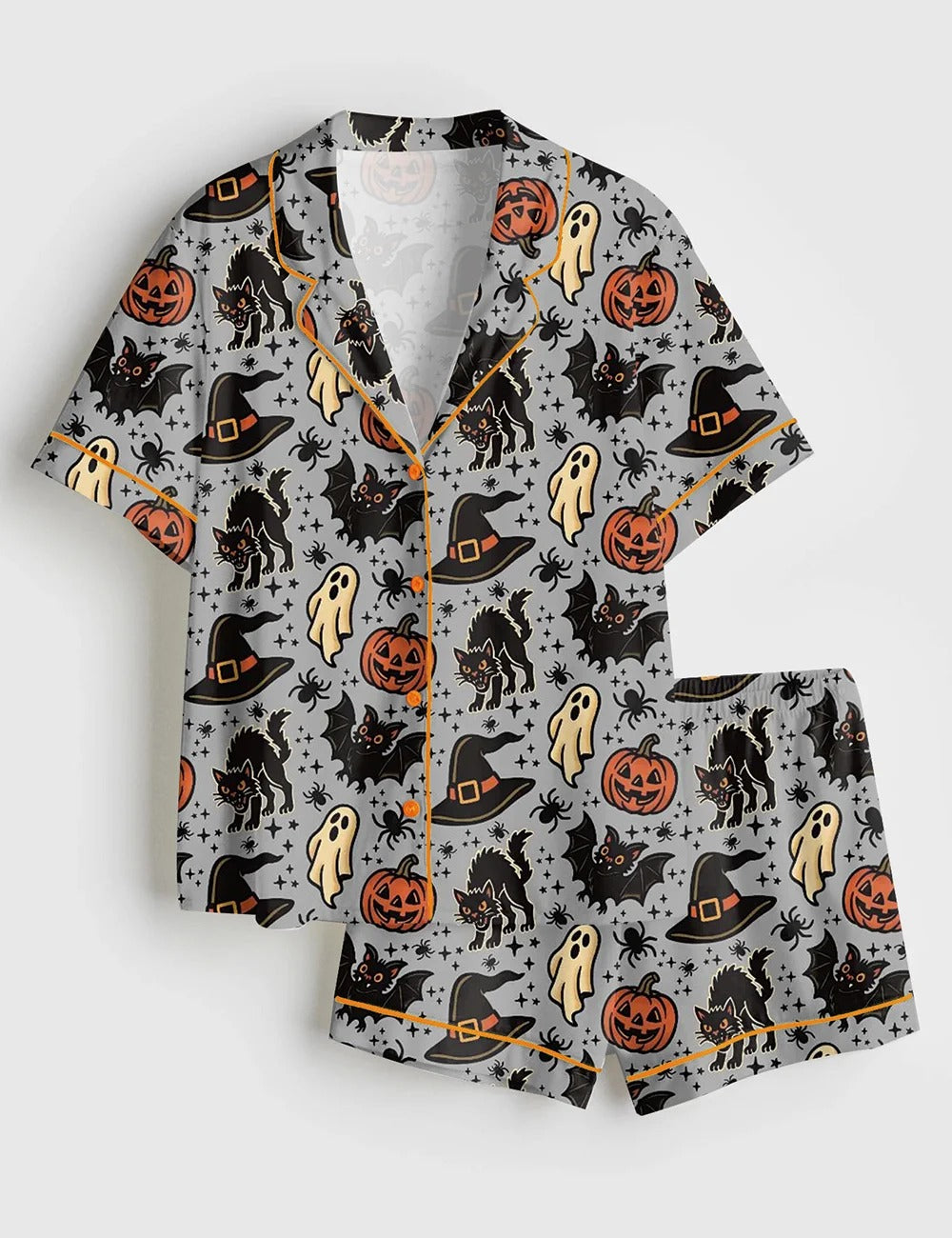 Women’s Mystic Crows Halloween Short Sleeve Satin Pajama Set