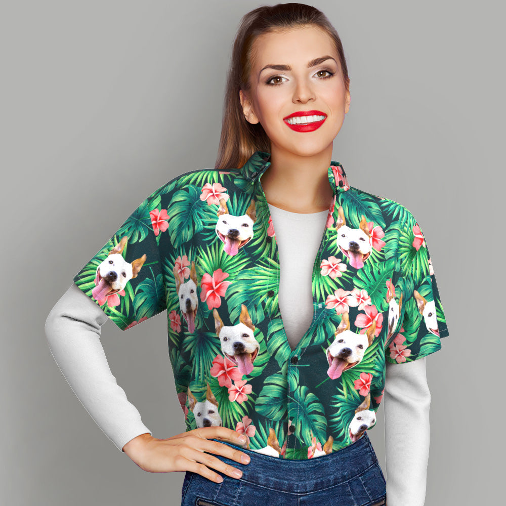 Léinte Trópaiceacha an Chustaim Aghaidh Peataí Saincheaptha Duilleoga Léine Haváíais &amp; Léine Bláthanna