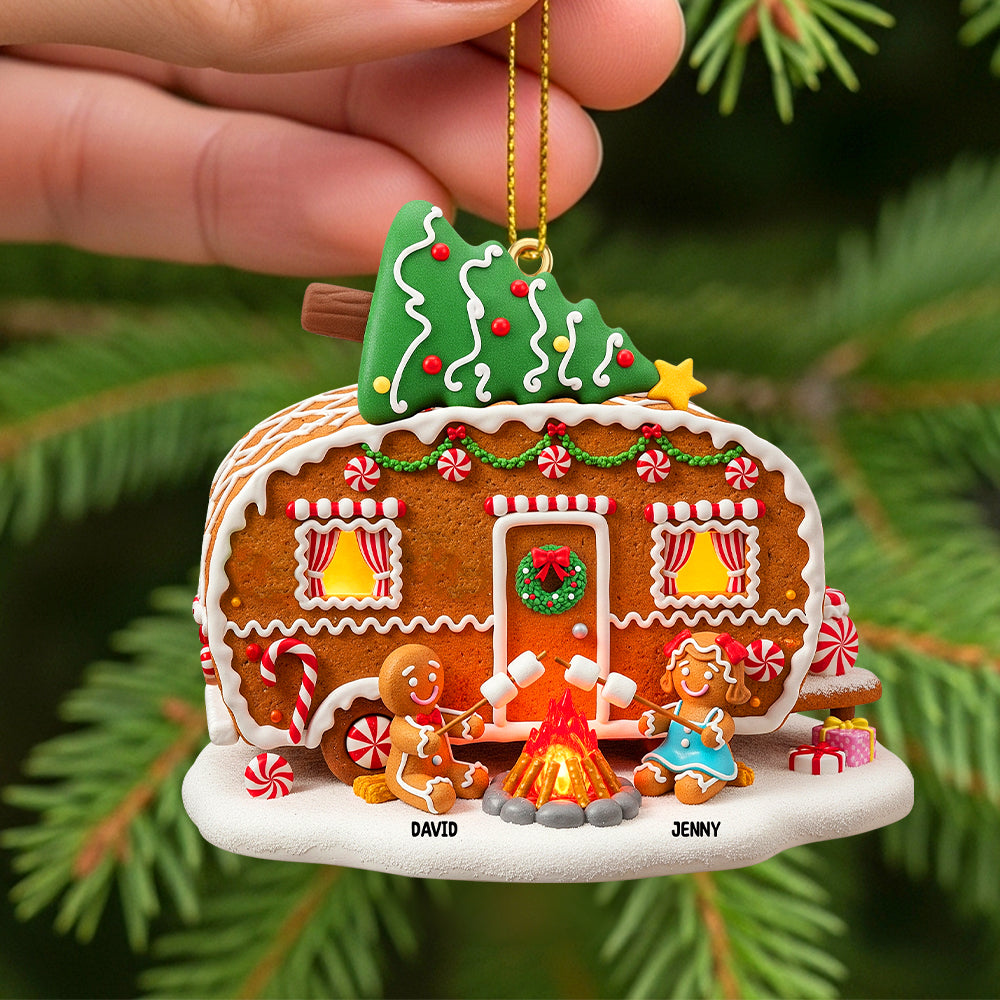 Personalized Gifts For Camping Gingerbread Couple Christmas Wooden Ornament