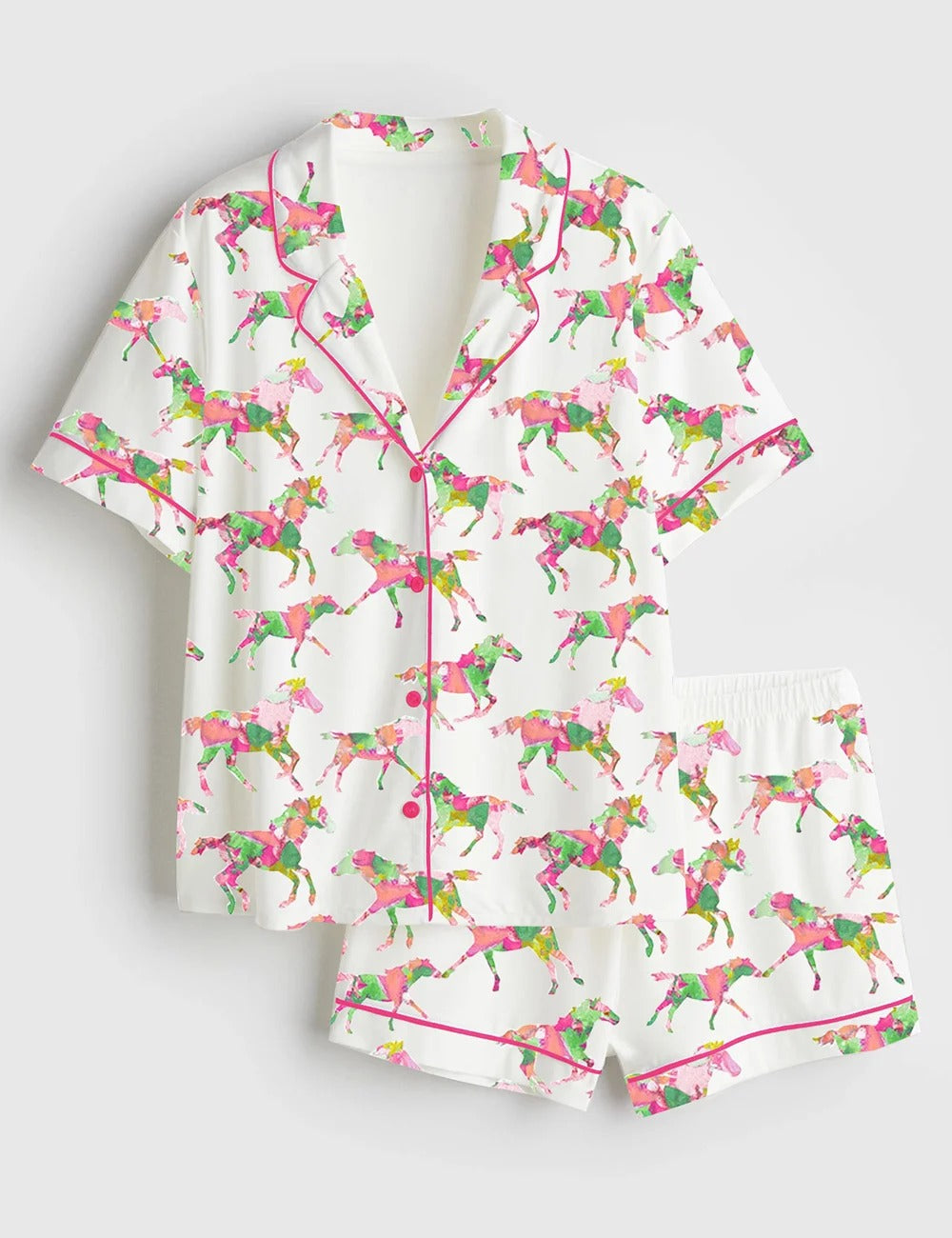 Women’s Watercolor Rose Derby Day Western Short Sleeve Satin Pajama Set