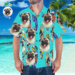 Custom Hawaiian Shirt with Boyfriend Face Surfing Pattern Short-Sleeve Hawaiian Shirt