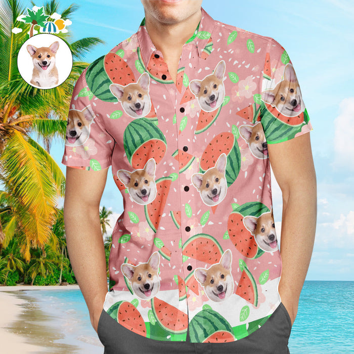 Custom Face Hawaiian Shirt Cartoon Watermelon Men's Popular All Over Print Hawaiian Beach Shirt Holiday Gift
