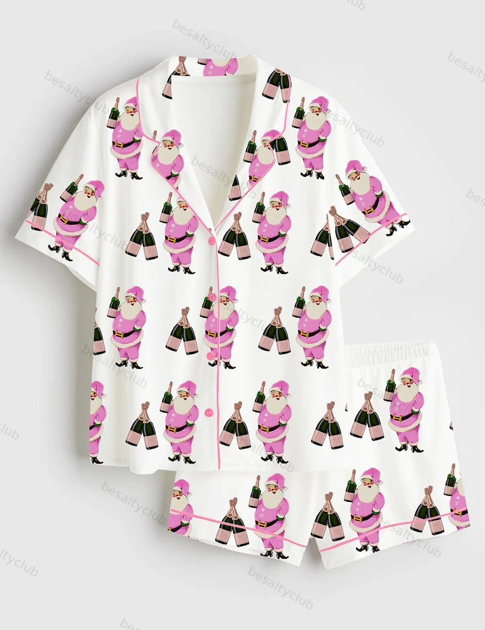 Christmas Santa Short Sleeve Satin Pajama Set