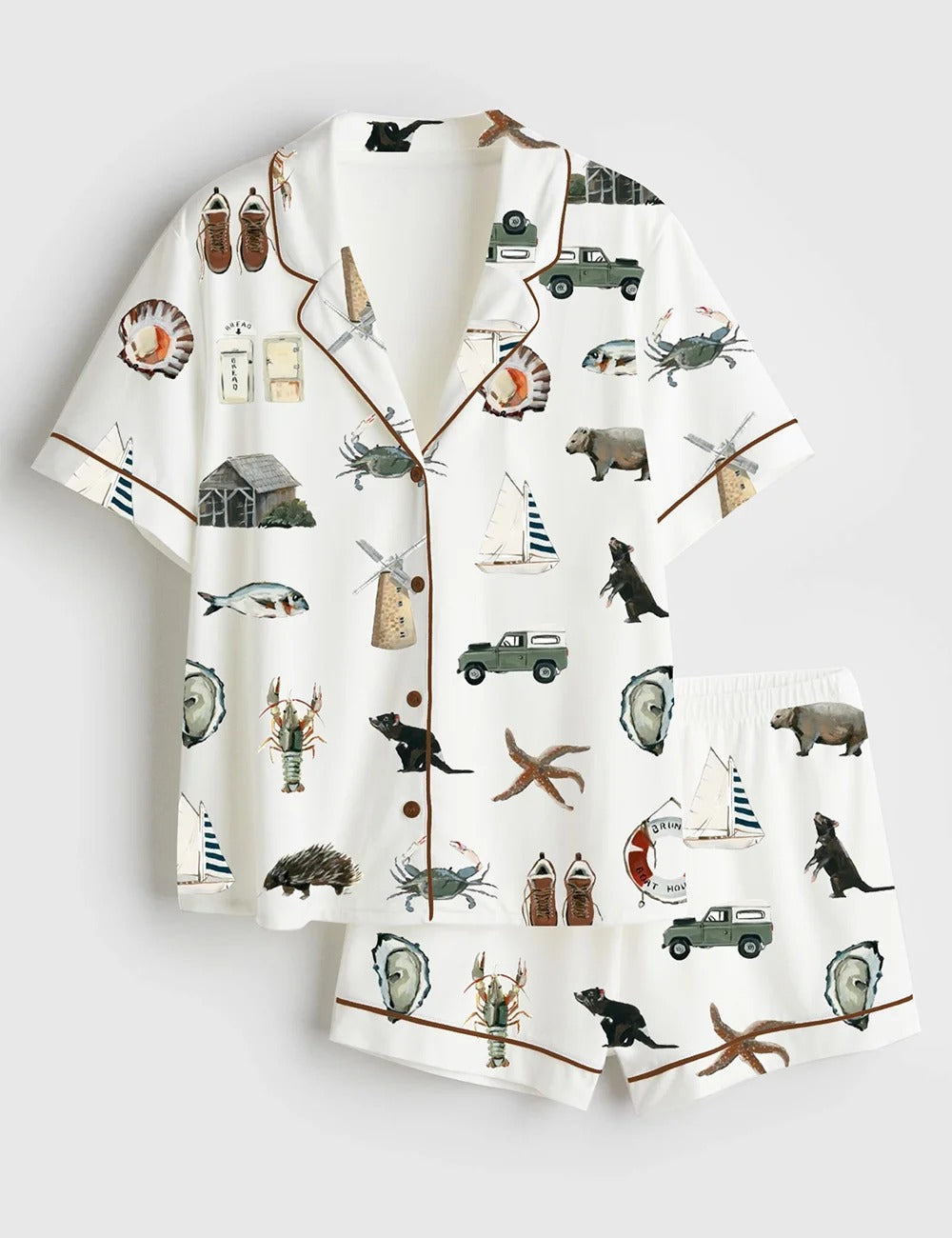 Women’s The Island Collection Western Painting Short Sleeve Satin Pajama Set