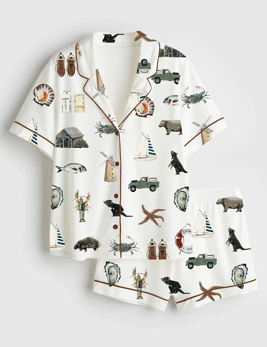 Women’s The Island Collection Western Painting Short Sleeve Satin Pajama Set