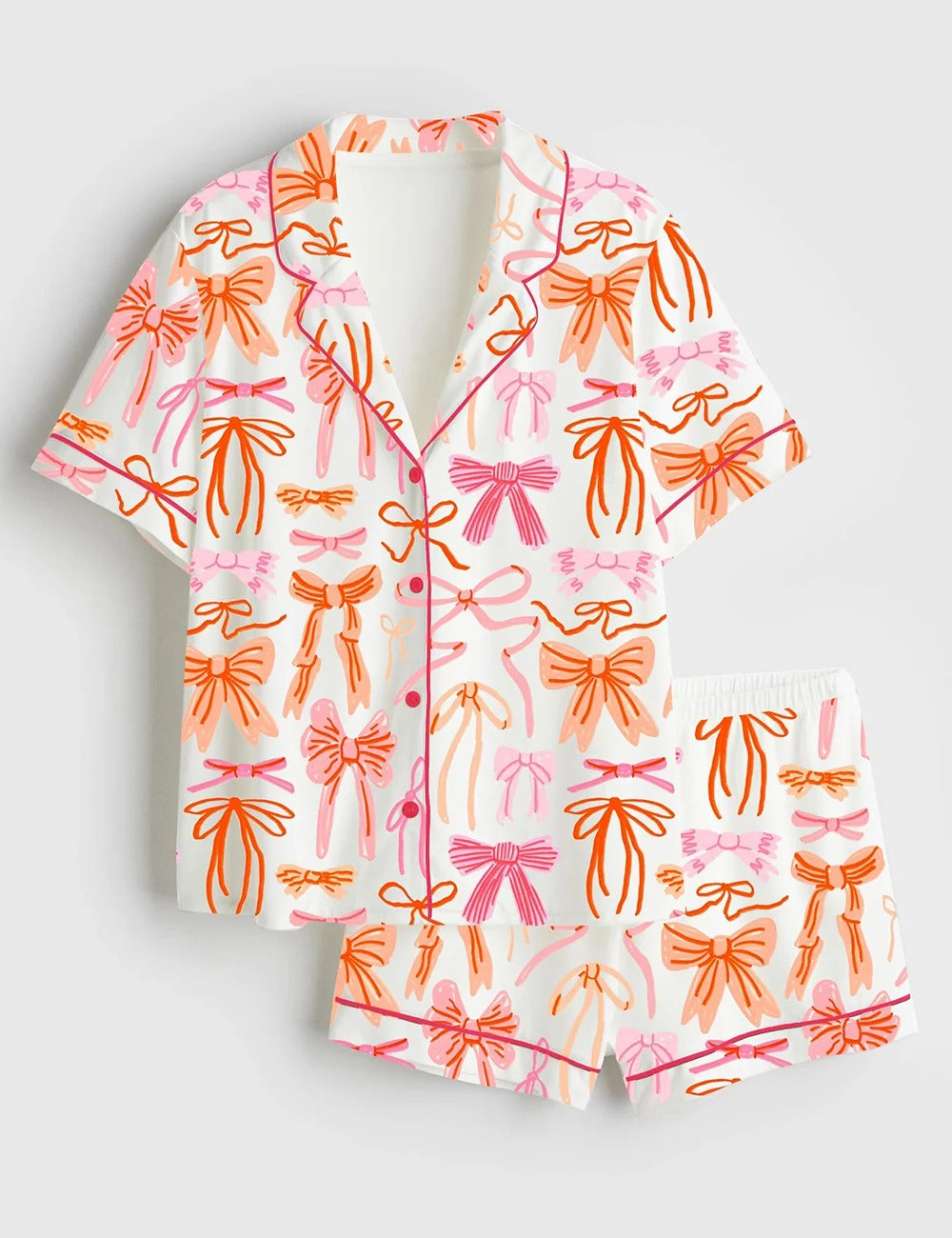 Women's Lace And Ribbons Coquette Bow Short Sleeve Satin Pajama Set