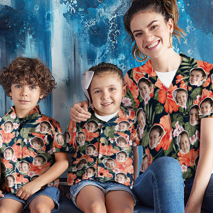 Custom Face Shirt Women's and Kids Hawaiian Shirts Aloha Flowers Mother's Day Gift