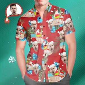 Custom Face Merry Christmas Santa Claus Men's All Over Print Hawaiian Shirt Christmas Gift