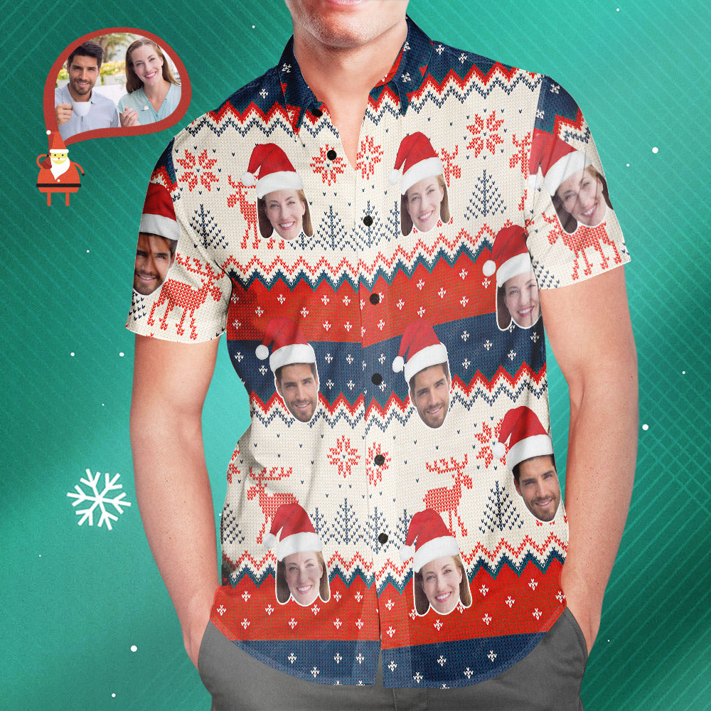 Custom Couple's Face Classic Christmas Men's All Over Print Hawaiian Shirt Christmas Gift