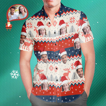 Custom Couple's Face Classic Christmas Men's All Over Print Hawaiian Shirt Christmas Gift