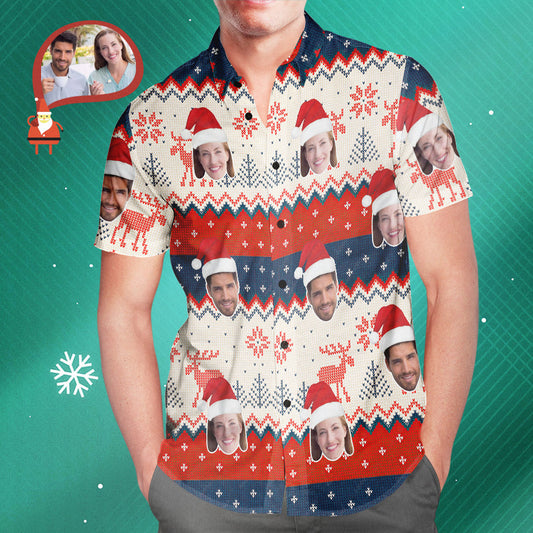 Custom Couple's Face Classic Christmas Men's All Over Print Hawaiian Shirt Christmas Gift
