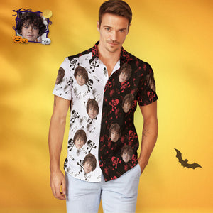 Custom Face Halloween Hawaiian Shirt Men's Two Tone Skeleton Print Shirt