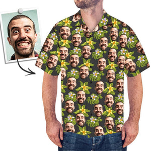 Custom Face Men's Hawaiian Shirt Green Flowers