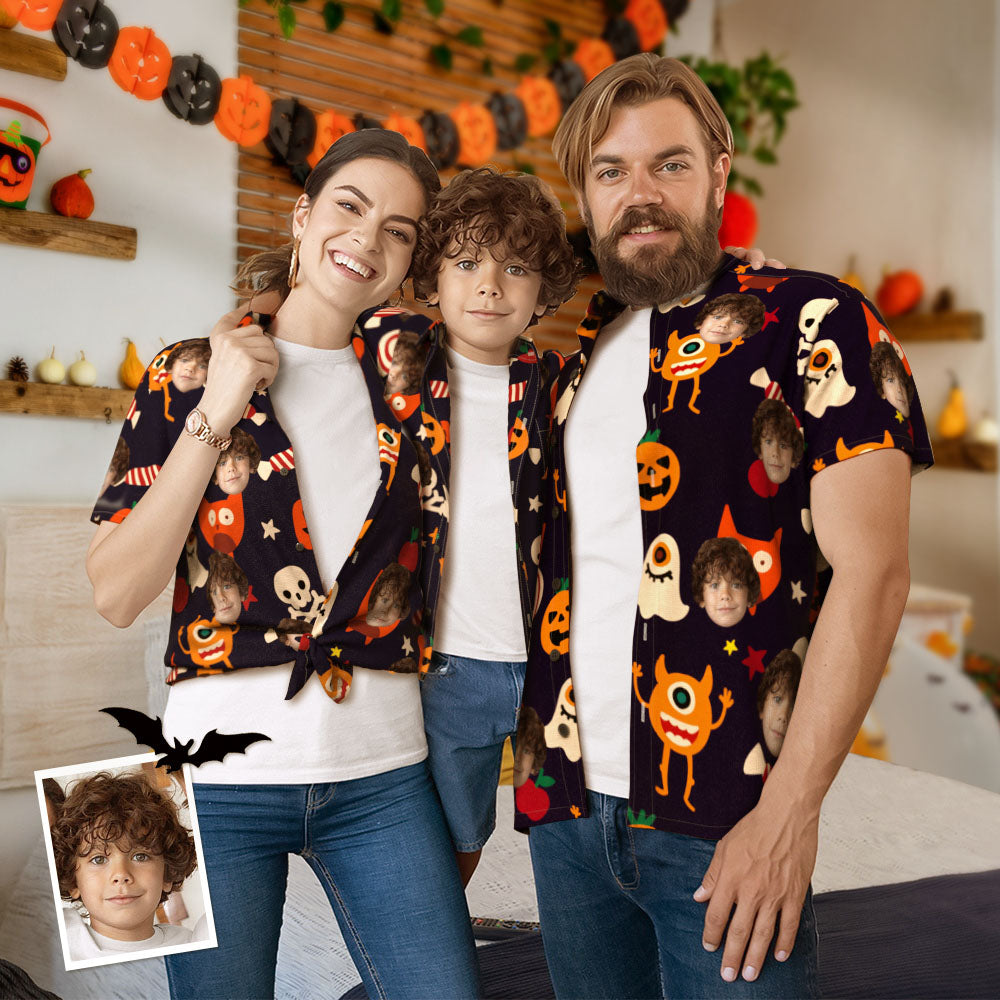 Custom Face Family Matching Hawaiian Outfit Funny Halloween Party Matching Hawaii Shirts