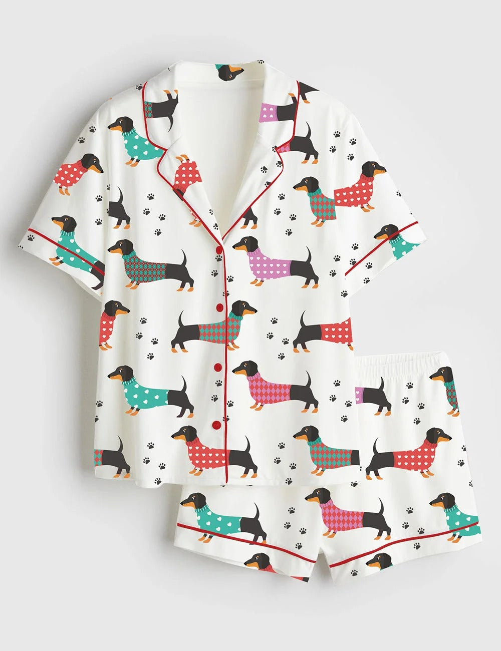 Women's Dachshund Dog Short Sleeve Satin Pajama Set