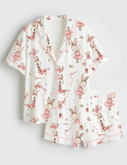 Women’s Ballerina Bunny Short Sleeve Satin Pajama Set
