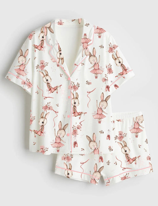 Women’s Ballerina Bunny Short Sleeve Satin Pajama Set