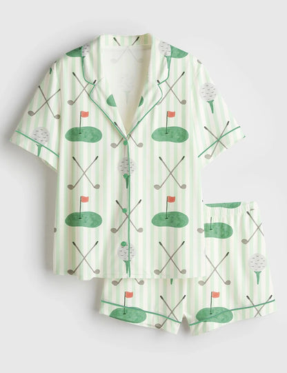 Women’s Augusta Masters Golf Tournament Golf Print Short Sleeve Satin Pajama Set