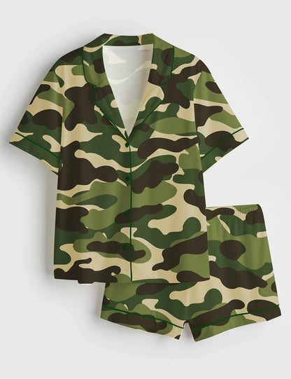 Women's Camouflage Short Sleeve Satin Pajama Set