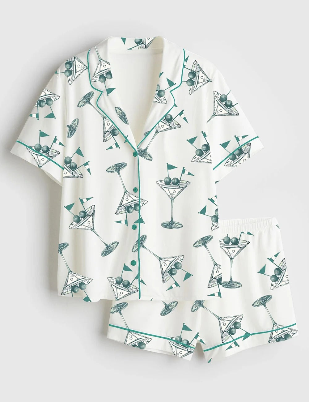 Women’s Golf Martini Augusta Masters Golf Tournament Preppy Cocktails Print Short Sleeve Satin Pajama Set