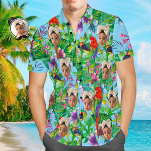 Custom Tropical Shirts with Face Custom Face Hawaiian Shirt Parrot Father's Day Shirt Gift for Dad