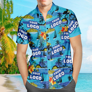 Custom Logo Hawaiian Shirts Mountains Personalized Aloha Beach Shirt For Men