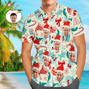 Custom Face Shirt Personalized Photo Men's Hawaiian Shirt Christmas Gift - Santa Hat