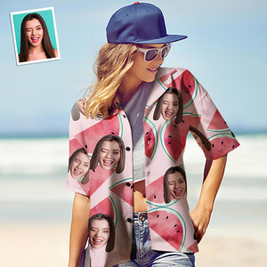 Custom Face Hawaiian Shirt for Women Personalized Women's Photo Hawaiian Shirt Gift for Her - Watermelon