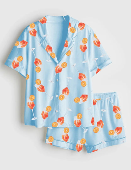 Women’s Aperol Spritz Cocktail Short Sleeve Satin Pajama Set