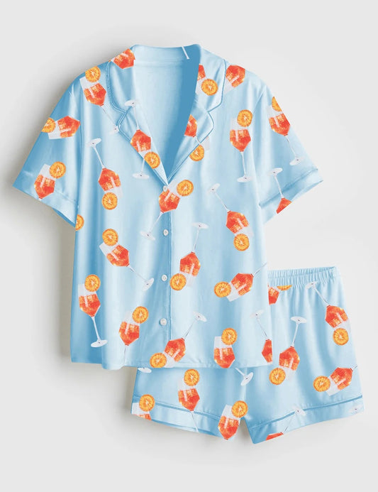 Women’s Aperol Spritz Cocktail Short Sleeve Satin Pajama Set