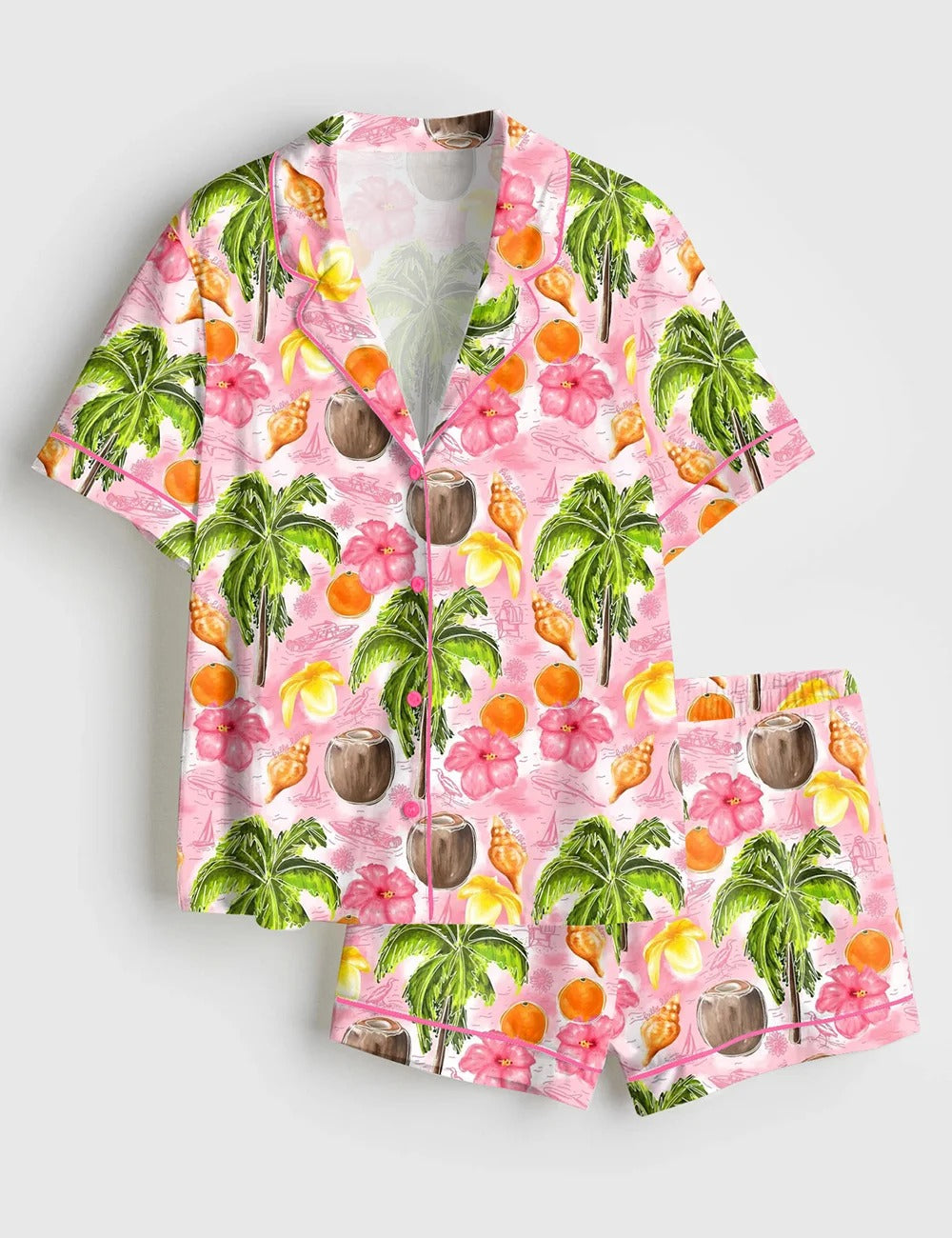 Women’s Florida Travel Pink Short Sleeve Satin Pajama Set