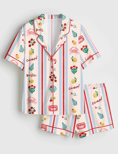 Women’s Italy Drawing La dolce vita Short Sleeve Satin Pajama Set